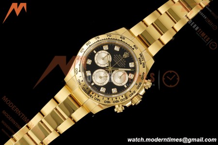 Rolex - Daytona 126508 40mm 904L YG/YG Blk/Gold Diamond Dial RWF JH4131 Weighted Free Sprung 