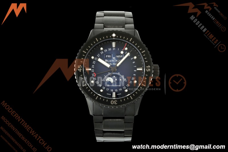 Blancpain - Fifty Fathoms 5054 Bathyscaphe Complete Calendar Moon Phases Black Ceramic Sunburst Blue DDDF A6654