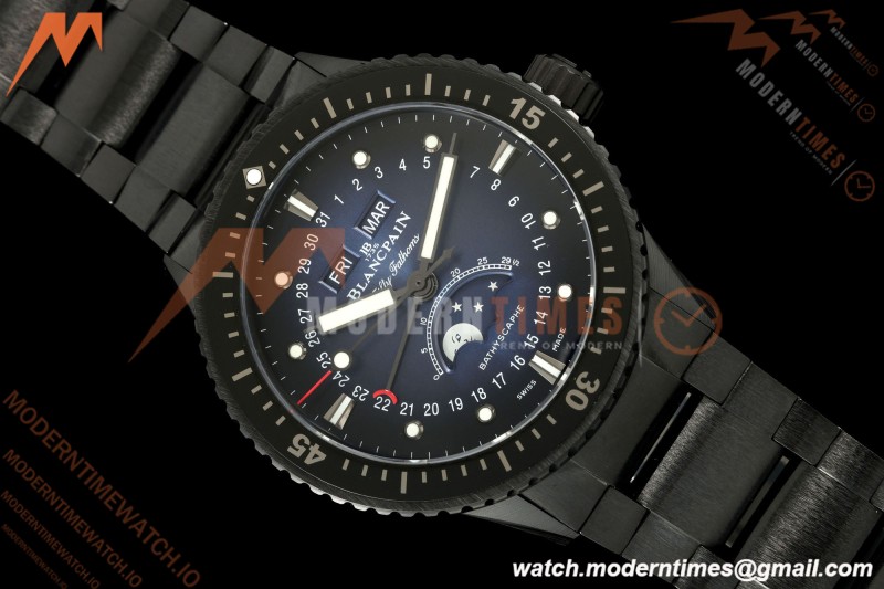 Blancpain - Fifty Fathoms 5054 Bathyscaphe Complete Calendar Moon Phases Black Ceramic Sunburst Blue DDDF A6654