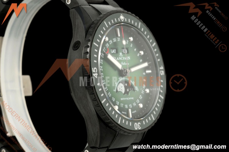 Blancpain - Fifty Fathoms 5054 Bathyscaphe Complete Calendar Moon Phases Black Ceramic Green Dial DDDF A6654 | 블랑팡 - 피프티 패덤즈 5054 바티스카프 컴플리트 캘린더 문페이즈 블랙 세라믹 그린 다이얼 DDDF A6654