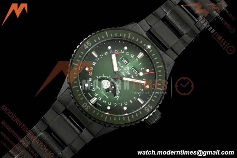 Blancpain - Fifty Fathoms 5054 Bathyscaphe Complete Calendar Moon Phases Black Ceramic Green Dial DDDF A6654 | 블랑팡 - 피프티 패덤즈 5054 바티스카프 컴플리트 캘린더 문페이즈 블랙 세라믹 그린 다이얼 DDDF A6654