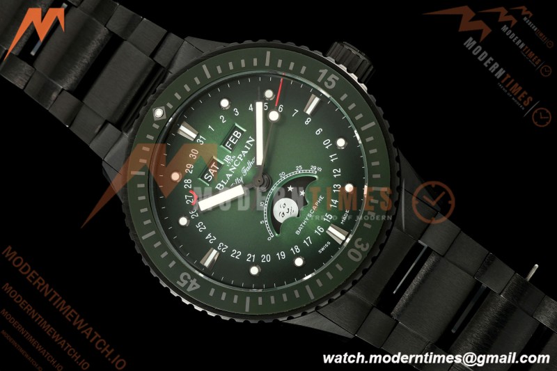 Blancpain - Fifty Fathoms 5054 Bathyscaphe Complete Calendar Moon Phases Black Ceramic Green Dial DDDF A6654 | 블랑팡 - 피프티 패덤즈 5054 바티스카프 컴플리트 캘린더 문페이즈 블랙 세라믹 그린 다이얼 DDDF A6654