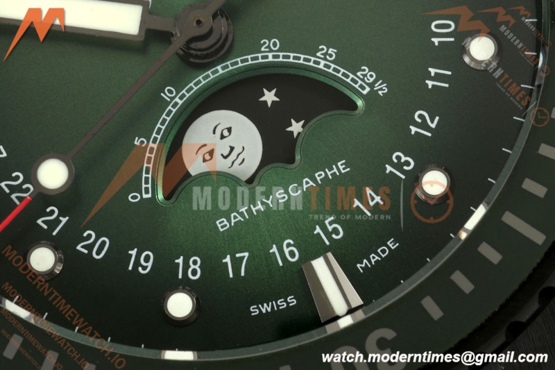 Blancpain - Fifty Fathoms 5054 Bathyscaphe Complete Calendar Moon Phases Black Ceramic Green Dial DDDF A6654 | 블랑팡 - 피프티 패덤즈 5054 바티스카프 컴플리트 캘린더 문페이즈 블랙 세라믹 그린 다이얼 DDDF A6654