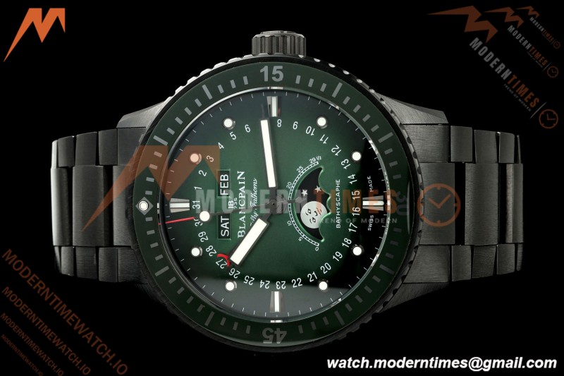 Blancpain - Fifty Fathoms 5054 Bathyscaphe Complete Calendar Moon Phases Black Ceramic Green Dial DDDF A6654 | 블랑팡 - 피프티 패덤즈 5054 바티스카프 컴플리트 캘린더 문페이즈 블랙 세라믹 그린 다이얼 DDDF A6654
