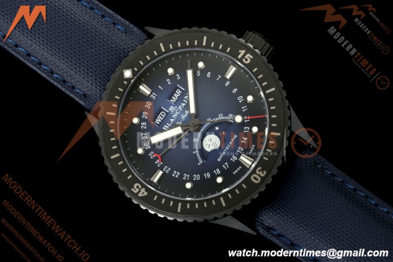 Blancpain - Fifty Fathoms 5054 Bathyscaphe Complete Calendar Moon Phases Black CER/NY Sunburst Blue DDDF A6654 | 블랑팡 - 피프티 패덤즈 5054 바티스카프 컴플리트 캘린더 문페이즈 블랙 CER/NY 선버스트 블루 DDDF A6654
