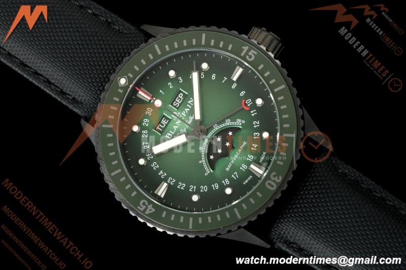 Blancpain - Fifty Fathoms 5054 Bathyscaphe Complete Calendar Moon Phases Black CER/NY Green Dial DDDF A6654