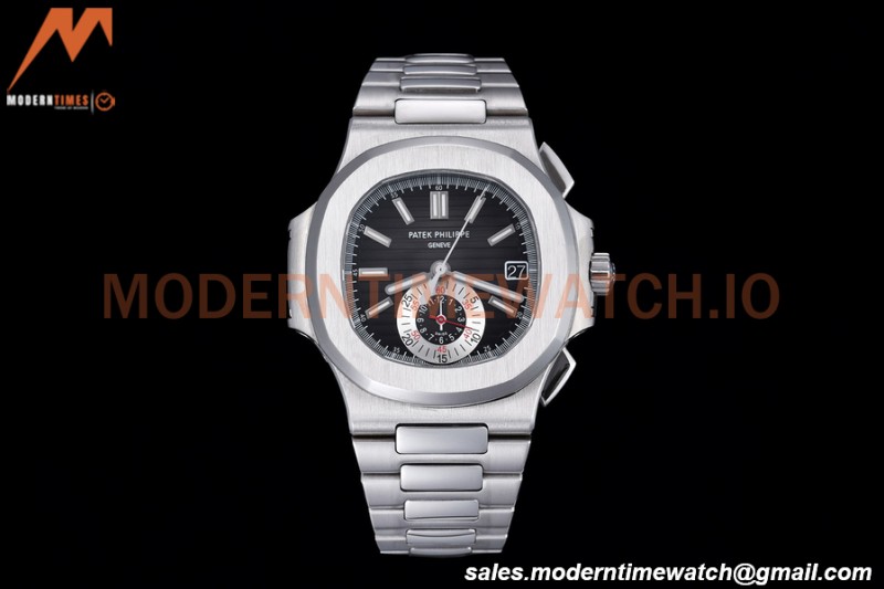 Patek Philippe - Nautilus Chronograph 5980 SS/SS Black PPF A7750 Mod
