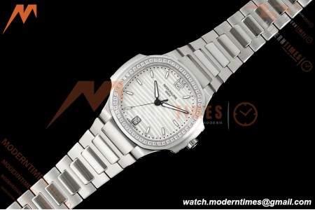 Patek Philippe - Nautilus Ladies 7118 35mm SS/SS Wht/Stk Diamonod 3KF DD324