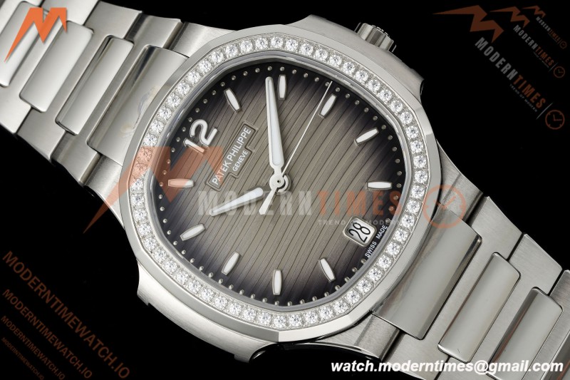 Patek Philippe - Nautilus Ladies 7118 35mm SS/SS Gray/Stk Diamonod 3KF DD324