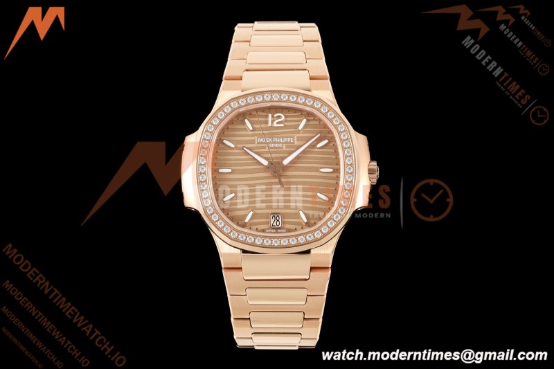 Patek Philippe - Nautilus Ladies 7118 35mm RG/DIA Champ/Stk DDF DD324 | 파텍 필립 - 노틸러스 레이디스 7118 35mm 로즈 골드/다이아 샴페인/바 인덱스 DDF DD324