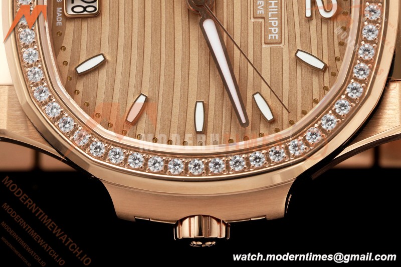 Patek Philippe - Nautilus Ladies 7118 35mm RG/DIA Champ/Stk DDF DD324 | 파텍 필립 - 노틸러스 레이디스 7118 35mm 로즈 골드/다이아 샴페인/바 인덱스 DDF DD324