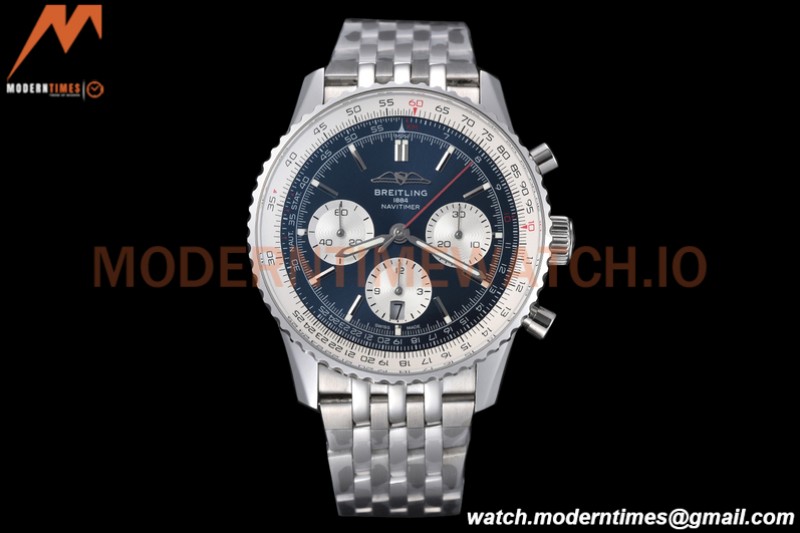 Breitling - Navitimer Chronograph B01 43mm SS/SS Blue/Wht BLS A7750 Mod
