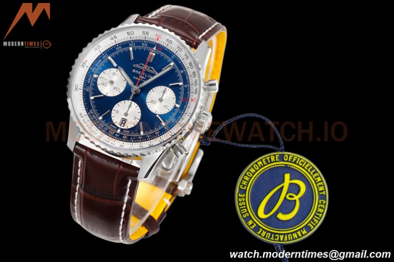 Breitling - Navitimer Chronograph B01 43mm SS/LE Blue/Wht BLS A7750 Mod