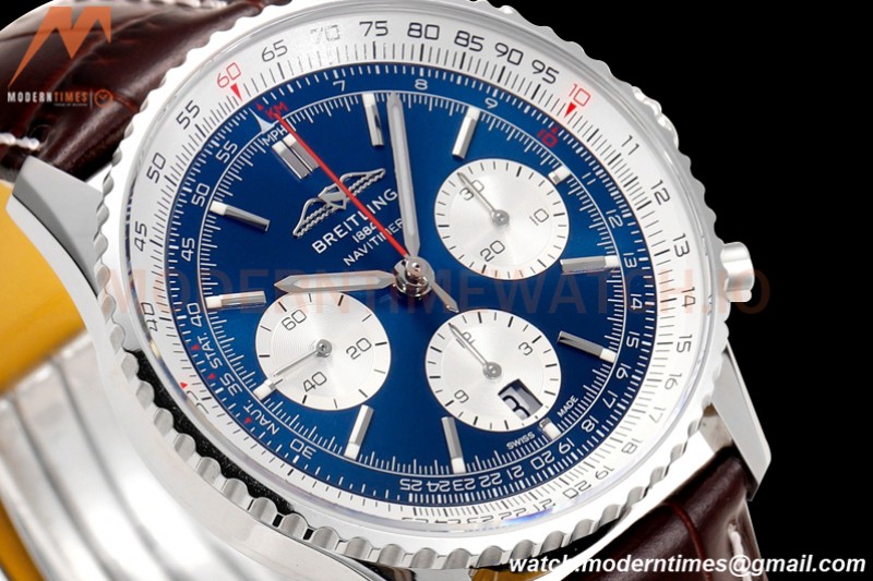 Breitling - Navitimer Chronograph B01 43mm SS/LE Blue/Wht BLS A7750 Mod