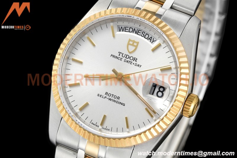 Tudor - Prince Date-Day 36mm Automatic YG/SS Wht/Stk MKS A2824