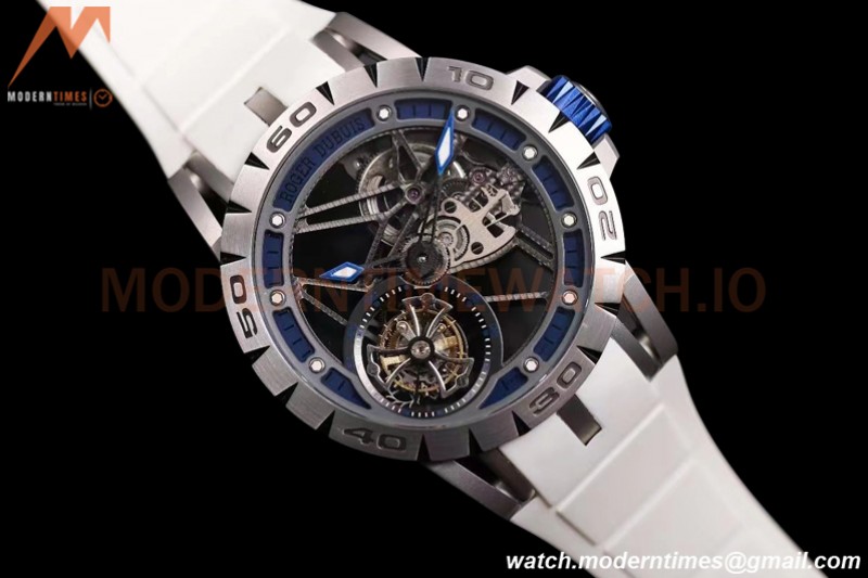 Roger Dubuis - Excalibur Spider 45mm TI/RU White/Blue Skeleton Flying Tourbillon JBF