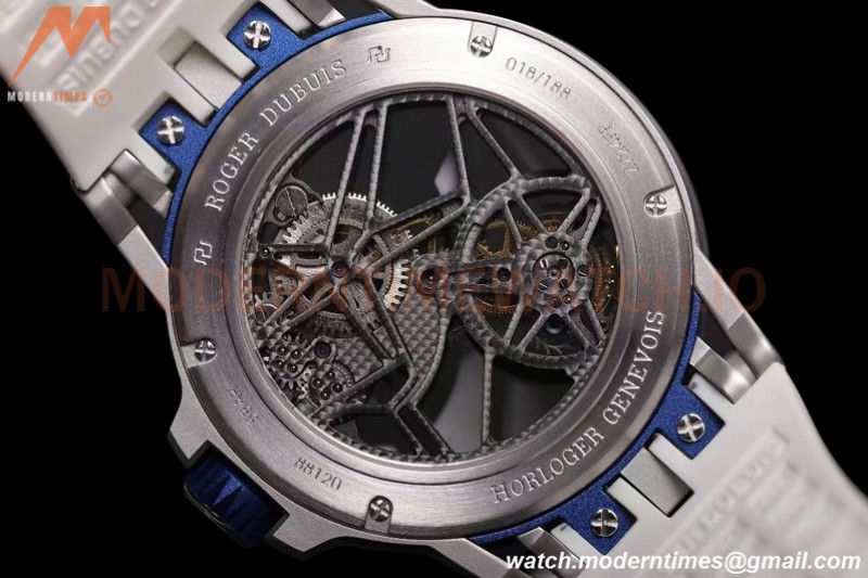 Roger Dubuis - Excalibur Spider 45mm TI/RU White/Blue Skeleton Flying Tourbillon JBF
