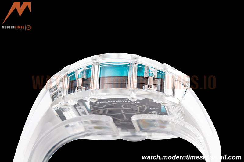 Richard Mille - RM055 Transparent SONIC Edition Skeleton Blue Dial on White Nylon Strap Clone RMUL2