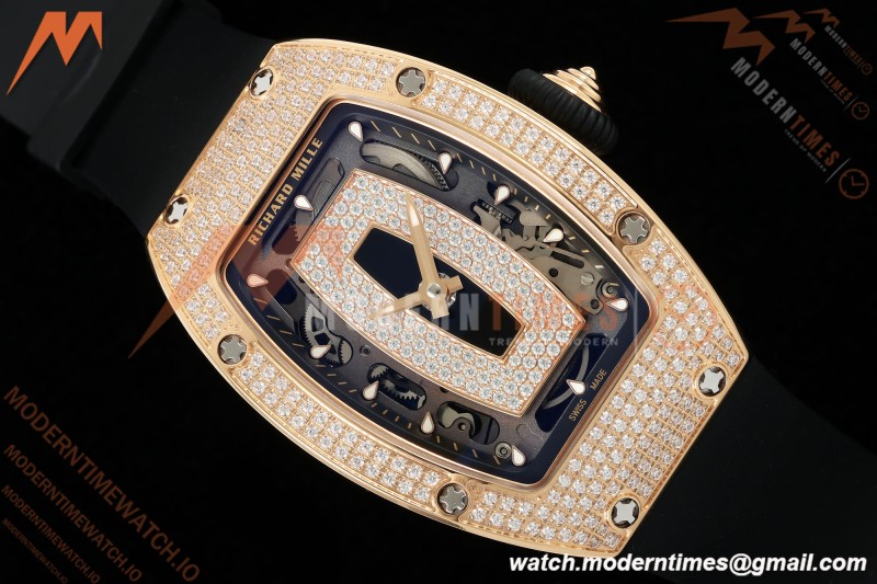Richard Mille - RM07-01 Rose Gold Snow Set Diamond Blk/RU Black Onyx ZF Asian CRMA2
