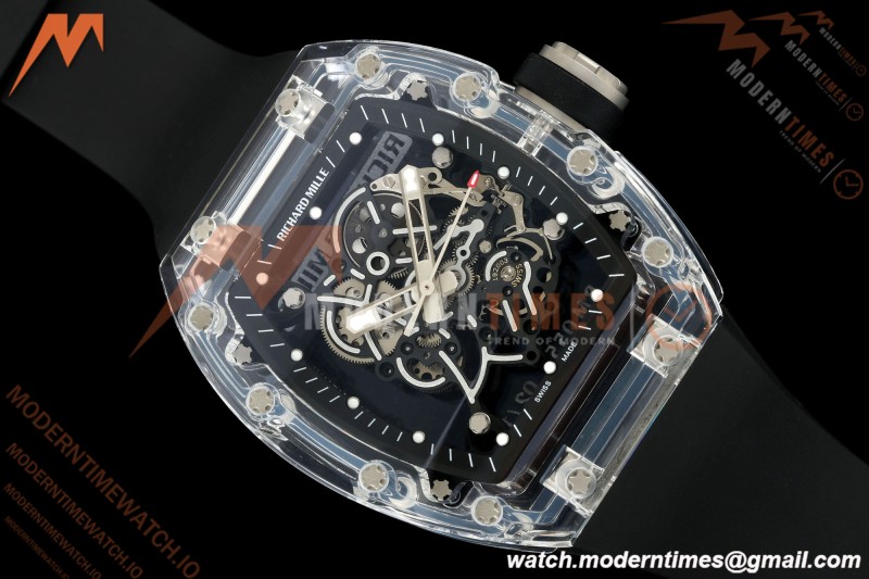 Richard Mille - RM055 AET Remould Transparent Crystal Black Strap Black Rehaut Skeleton SONIC RMUL2