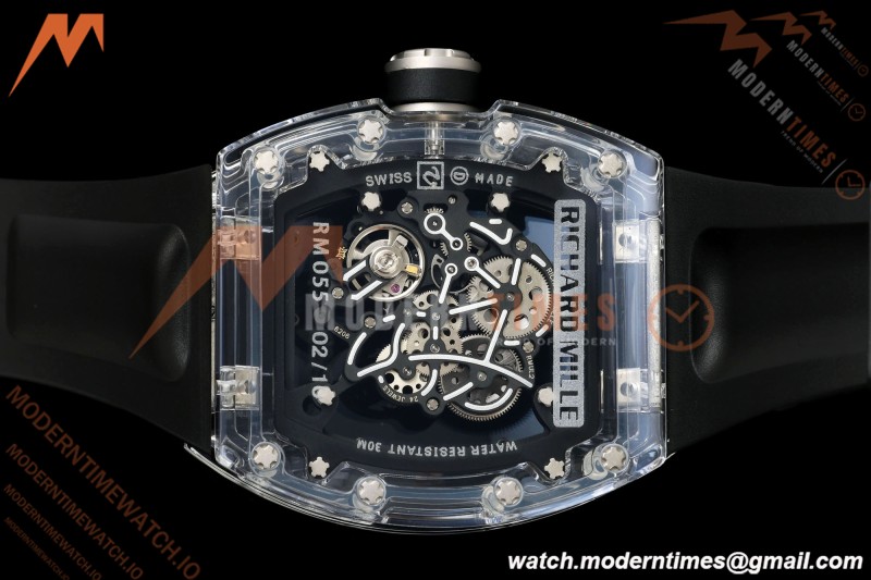 Richard Mille - RM055 AET Remould Transparent Crystal Black Strap Black Rehaut Skeleton SONIC RMUL2