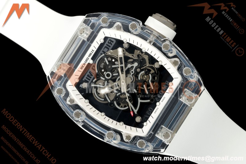 Richard Mille - RM055 AET Remould Transparent Crystal White Strap White Rehaut Skeleton SONIC RMUL2 | 리차드 밀 - RM055 AET 리몰드 투명 크리스털 화이트 스트랩 화이트 르호 스켈레톤 소닉 RMUL2