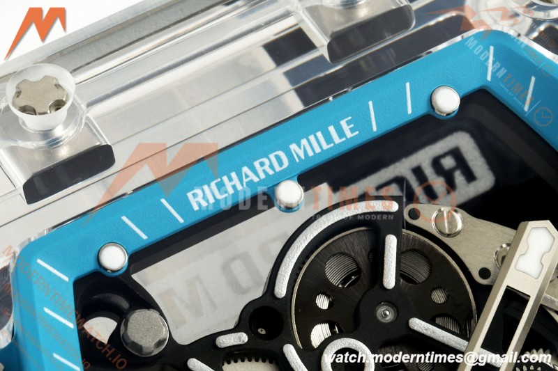 Richard Mille - RM055 AET Remould Transparent Crystal White Strap Blue Rehaut Skeleton SONIC RMUL2