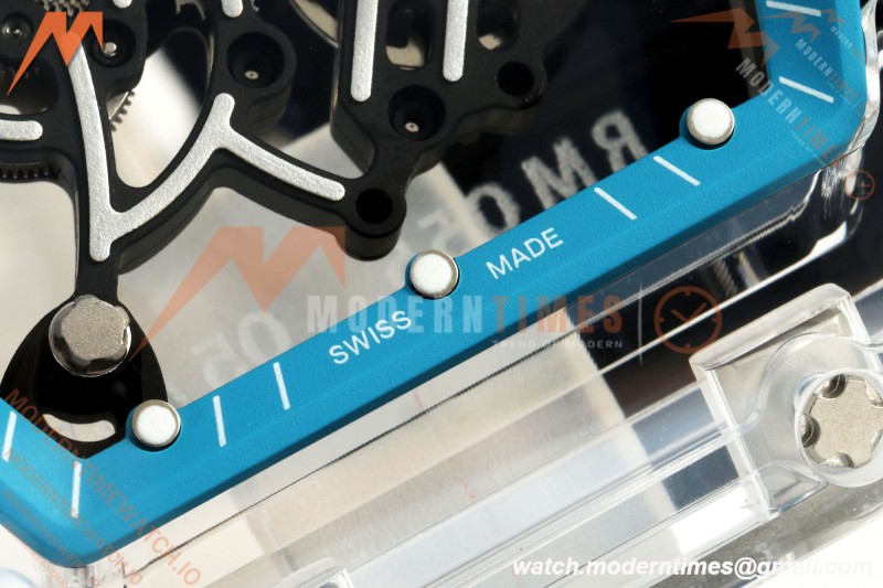 Richard Mille - RM055 AET Remould Transparent Crystal White Strap Blue Rehaut Skeleton SONIC RMUL2