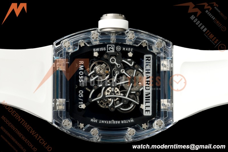 Richard Mille - RM055 AET Remould Transparent Crystal White Strap Blue Rehaut Skeleton SONIC RMUL2