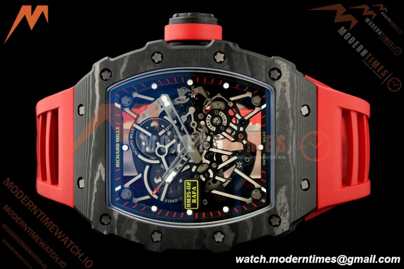 Richard Mille - RM35-02 Custom Made Black NTPT FC/RU Red/Blk Skeleton VPF RMAL1 Free Sprung | Richard Mille - RM35-02 맞춤 제작 블랙 NTPT FC/RU 레드/블랙 스켈레톤 VPF RMAL1 프리 스프링