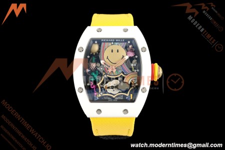 Richard Mille - RM88 Smiley White Ceramic Velcro Yellow Nylon Strap Skeleton Dial RMF Tourbillon | 리차드 밀 - RM88 스마일리 화이트 세라믹 벨크로 옐로우 나일론 스트랩 스켈레톤 다이얼 RMF 투르비용