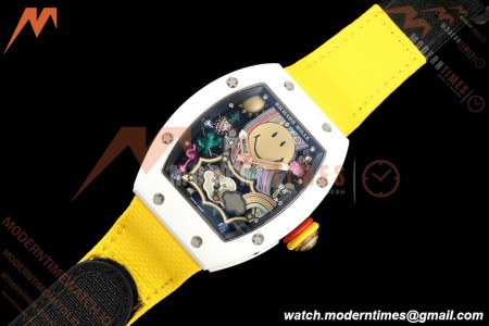 Richard Mille - RM88 Smiley White Ceramic Velcro Yellow Nylon Strap Skeleton Dial RMF Tourbillon | 리차드 밀 - RM88 스마일리 화이트 세라믹 벨크로 옐로우 나일론 스트랩 스켈레톤 다이얼 RMF 투르비용