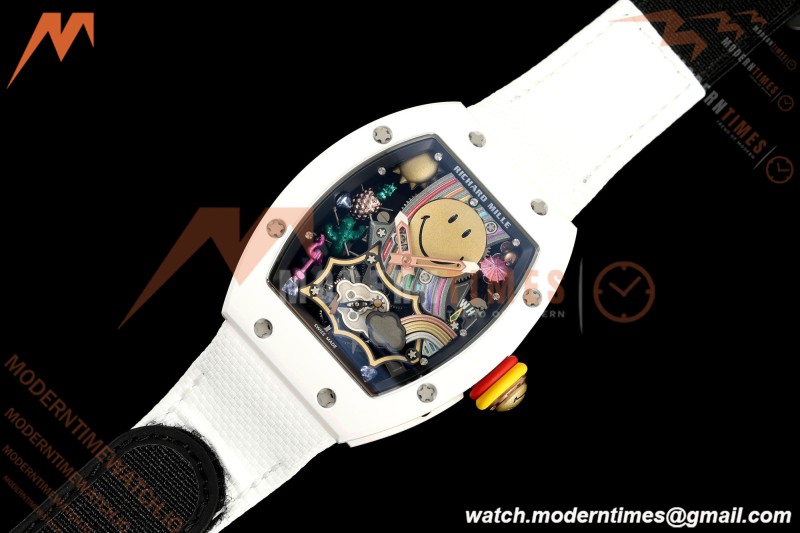 Richard Mille - RM88 Smiley White Ceramic Velcro White Nylon Strap Skeleton Dial RMF Tourbillon