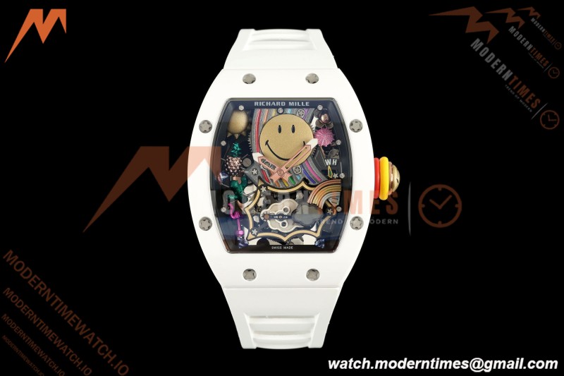 Richard Mille - RM88 Smiley White Ceramic White Rubber Strap Skeleton Dial RMF Tourbillon