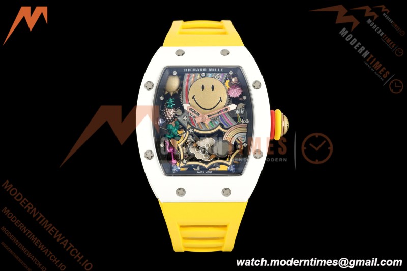 Richard Mille - RM88 Smiley White Ceramic Yellow Rubber Strap Skeleton Dial RMF Tourbillon