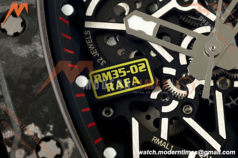 Richard Mille - RM35-02 Custom Made Black NTPT MOD Case FC/RU Red/Blk Skeleton VAF RMAL1 Free Sprung