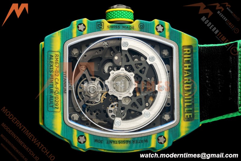 Richard Mille - RM67-02 Wayde van Niekerk South Africa Edition Green NTPT Blk/Red/Blu Skeleton AVF CRMA7 | Richard Mille - RM67-02 Wayde van Niekerk 남아프리카 에디션 그린 NTPT Blk/Red/Blu 스켈레톤 AVF CRMA7