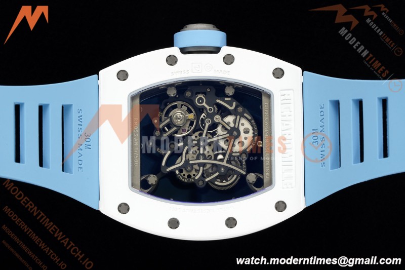 Richard Mille - RM055 Bubba Watson White CER/RU Blk/Blu Rehaut Skeleton Brushed Ribs RF RMUL2