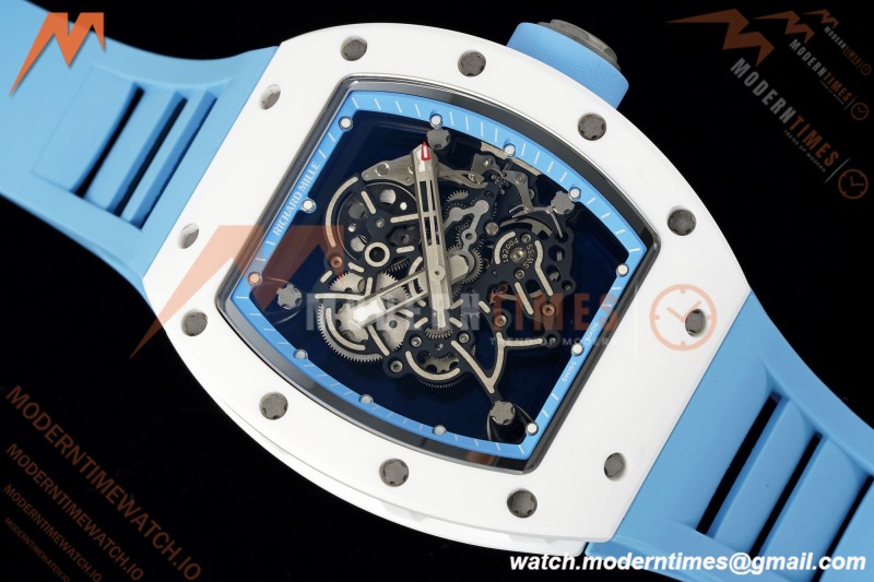 Richard Mille - RM055 Bubba Watson White CER/RU Blk/Blu Rehaut Skeleton Brushed Ribs RF RMUL2