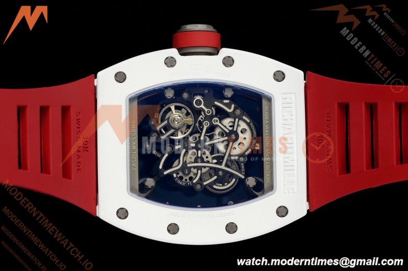 Richard Mille - RM055 Bubba Watson White CER/RU Blk/Red Rehaut Skeleton Brushed Ribs RF RMUL2