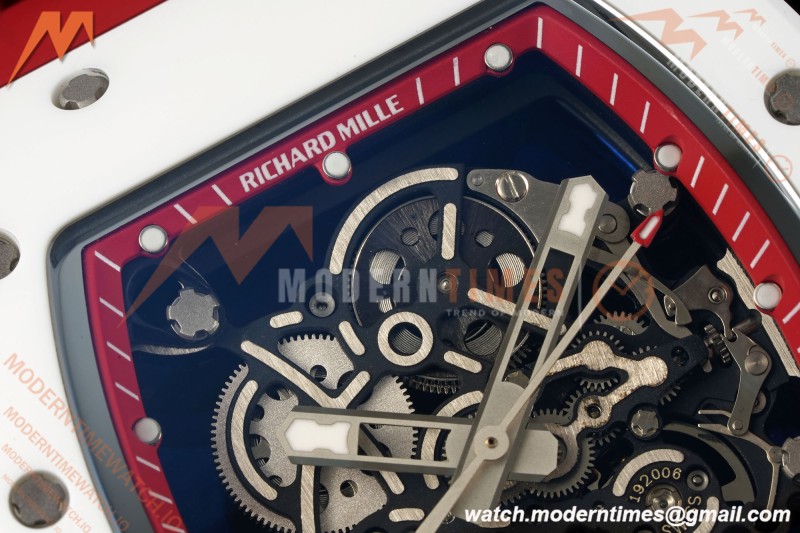 Richard Mille - RM055 Bubba Watson White CER/RU Blk/Red Rehaut Skeleton Brushed Ribs RF RMUL2