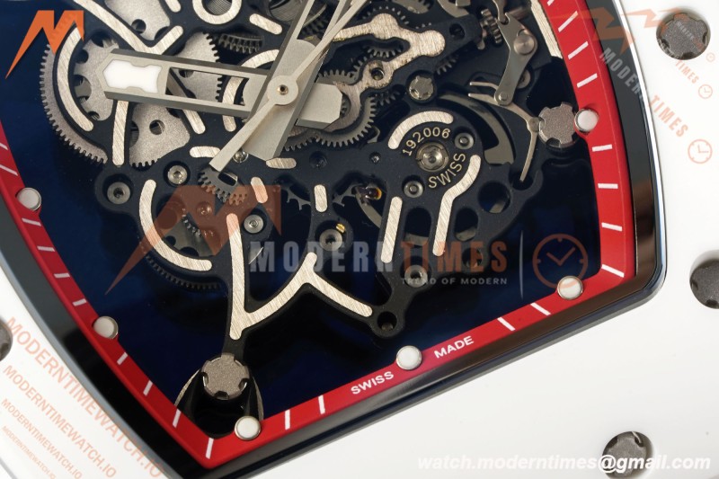 Richard Mille - RM055 Bubba Watson White CER/RU Blk/Red Rehaut Skeleton Brushed Ribs RF RMUL2