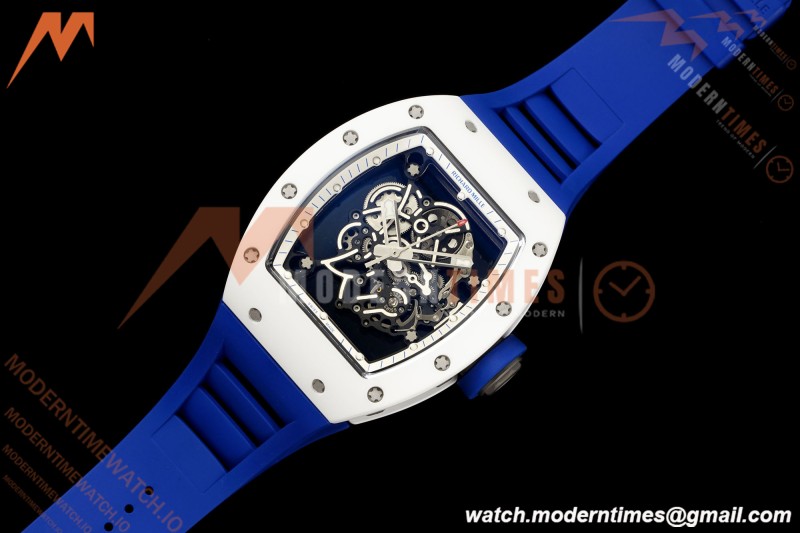 Richard Mille - RM055 Bubba Watson Japan Edition White Cer/Ru Blk/Wht Rehaut Skeleton Brushed Ribs MLF V2 RMUL2 | 리차드 밀 - RM055 버바 왓슨 일본 에디션 화이트 Cer/Ru 블랙/화이트 리하우트 스켈레톤 브러시드 리브 MLF V2 RMUL2
