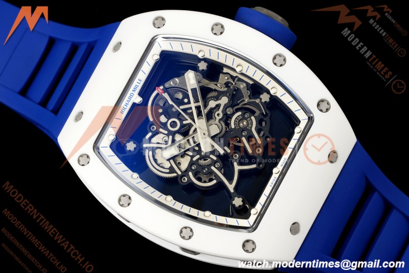 Richard Mille - RM055 Bubba Watson Japan Edition White Cer/Ru Blk/Wht Rehaut Skeleton Brushed Ribs MLF V2 RMUL2 | 리차드 밀 - RM055 버바 왓슨 일본 에디션 화이트 Cer/Ru 블랙/화이트 리하우트 스켈레톤 브러시드 리브 MLF V2 RMUL2