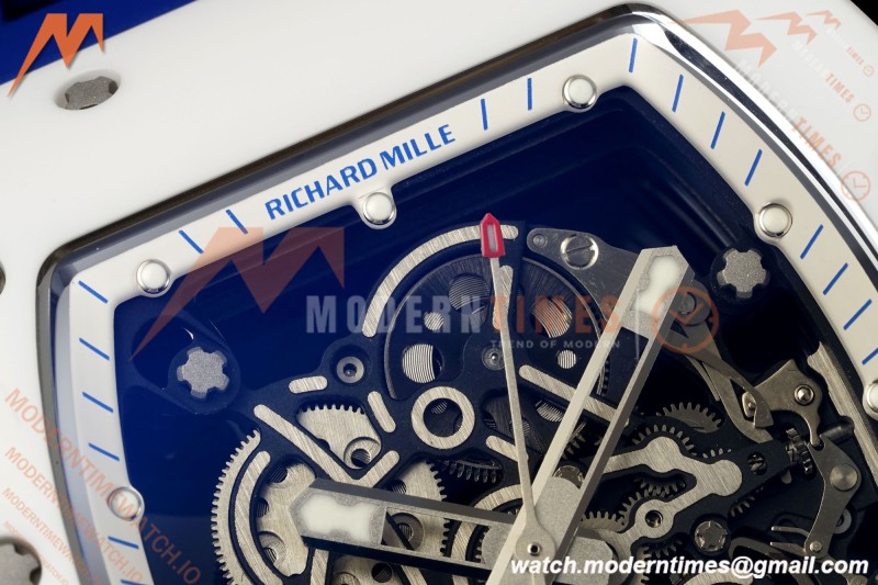 Richard Mille - RM055 Bubba Watson Japan Edition White Cer/Ru Blk/Wht Rehaut Skeleton Brushed Ribs MLF V2 RMUL2 | 리차드 밀 - RM055 버바 왓슨 일본 에디션 화이트 Cer/Ru 블랙/화이트 리하우트 스켈레톤 브러시드 리브 MLF V2 RMUL2