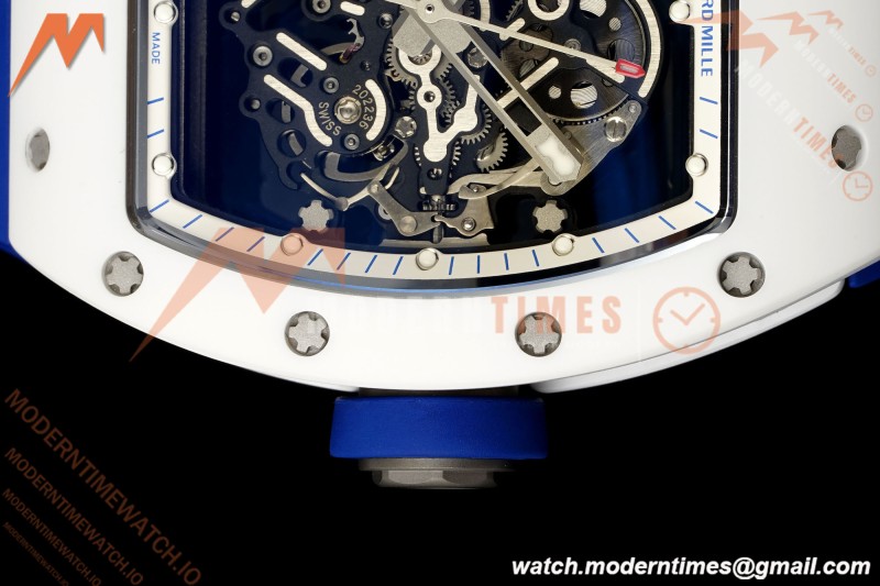 Richard Mille - RM055 Bubba Watson Japan Edition White Cer/Ru Blk/Wht Rehaut Skeleton Brushed Ribs MLF V2 RMUL2 | 리차드 밀 - RM055 버바 왓슨 일본 에디션 화이트 Cer/Ru 블랙/화이트 리하우트 스켈레톤 브러시드 리브 MLF V2 RMUL2
