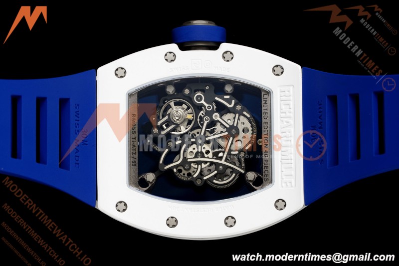 Richard Mille - RM055 Bubba Watson Japan Edition White Cer/Ru Blk/Wht Rehaut Skeleton Brushed Ribs MLF V2 RMUL2 | 리차드 밀 - RM055 버바 왓슨 일본 에디션 화이트 Cer/Ru 블랙/화이트 리하우트 스켈레톤 브러시드 리브 MLF V2 RMUL2