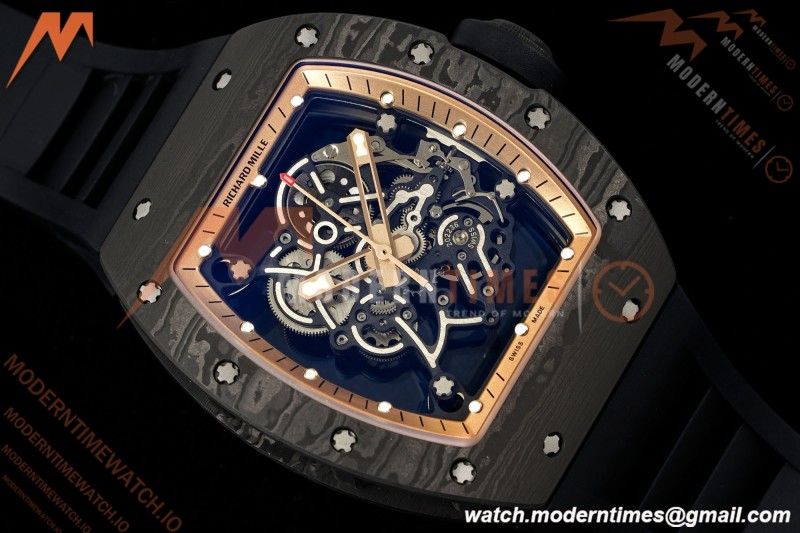 Richard Mille - RM055 Bubba Watson Asia Edition Black NTPT/RU BLK/RG Rehaut Skeleton Brushed Ribs MLF V2 RMUL2 | 리차드 밀 - RM055 버바 왓슨 아시아 에디션 블랙 NTPT/RU BLK/RG 리하우트 스켈레톤 브러시드 리브 MLF V2 RMUL2