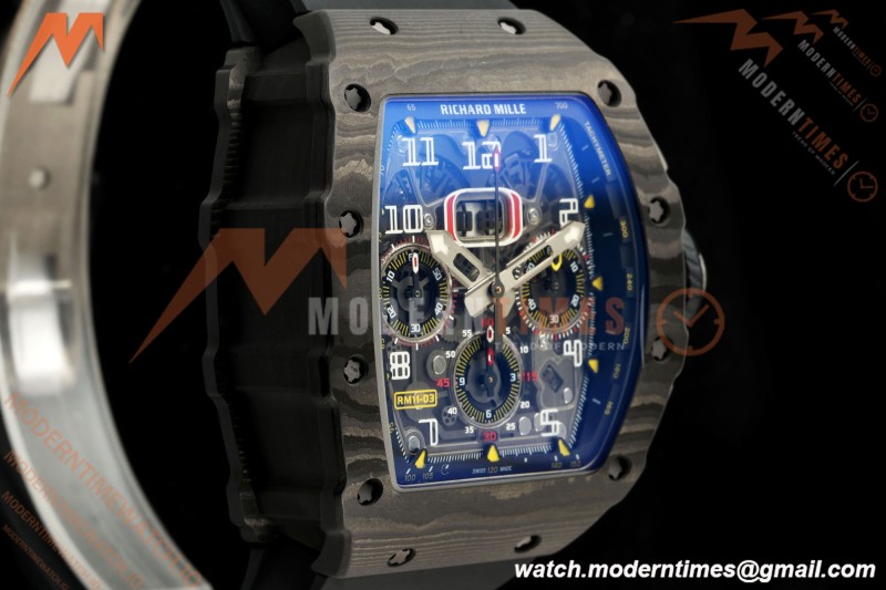 Richard Mille - RM11-03 Annual Calendar Flyback Chrono Black Carbon NTPT/RU Skeleton ABMF RMAC3 | 리샤르 밀 - RM11-03 애뉴얼 캘린더 플라이백 크로노 블랙 카본 NTPT/러버 스켈레톤 ABMF RMAC3