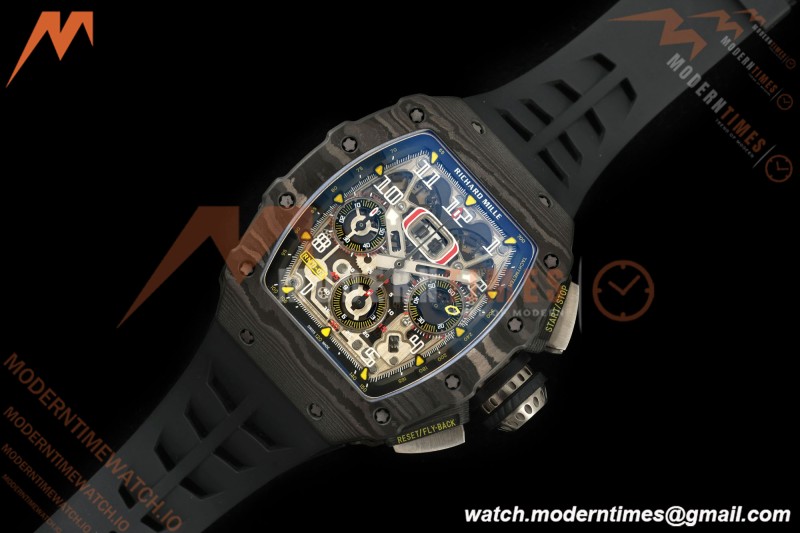 Richard Mille - RM11-03 Annual Calendar Flyback Chrono Black Carbon NTPT/RU Skeleton ABMF RMAC3 | 리샤르 밀 - RM11-03 애뉴얼 캘린더 플라이백 크로노 블랙 카본 NTPT/러버 스켈레톤 ABMF RMAC3